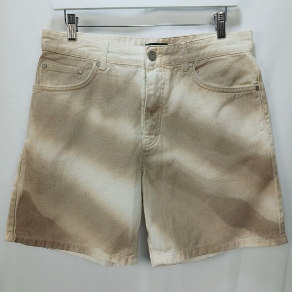 boohooMan Mens 32 (31x7) Button Fly Rigid White Dirt Washed Denim Jeans Shorts - Picture 1 of 9